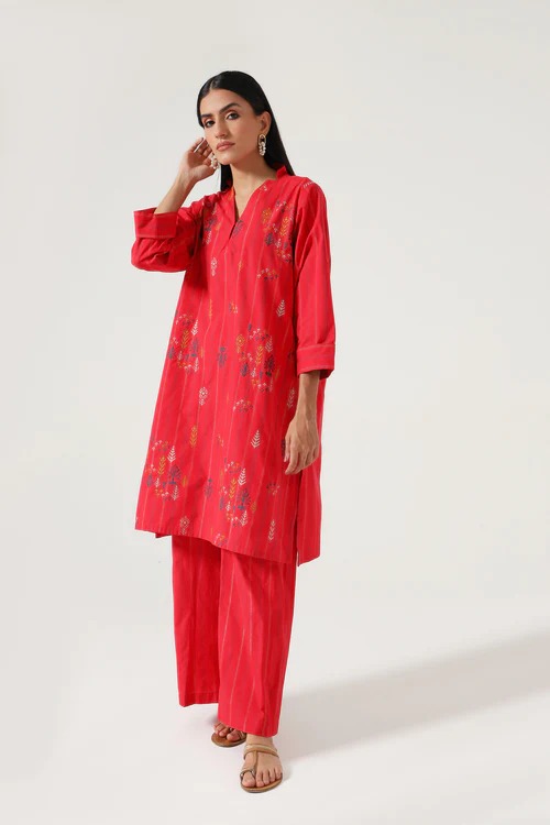 Stitched 2 Piece Embroidered Yarn Dyed Suit
